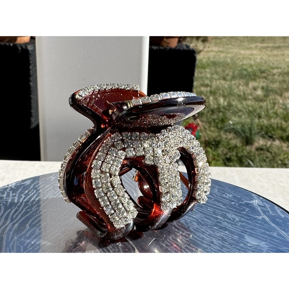 Sparkling‎ Rhinestone Hair Claw Clip Tortoise Shell Brown Women's Accessory